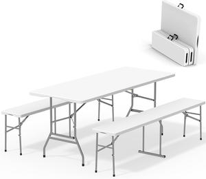 Ensemble <span class=keywords><strong>table</strong></span> et banc pliables en plastique pour le <span class=keywords><strong>camping</strong></span>, facile à transporter et à ranger Offre Spéciale l'extérieur, 6 pieds, <span class=keywords><strong>8</strong></span> <span class=keywords><strong>personnes</strong></span> - Product Image 1
