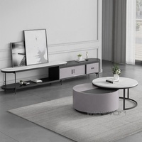 Lot de 2 tables basses modernes avec table d'appoint ronde réglable et tiroir pour le salon ou les meubles de réception