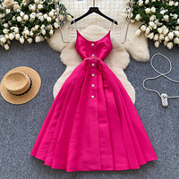 Robe élégante pour femmes en satin rose, coupe trapèze, avec ceinture à strass, plissée, longue, décontractée, pour les fêtes, à porter au quotidien, robes décontractées