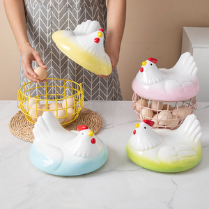 Ceramic Egg Storage <b>Basket</b> <b>With</b> <b>Lid</b> Flip Top Kitchen Storage Fruit Holder Household Living Room Organizer - Product Image 1