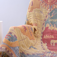 Jeté vintage en jacquard avec pompons, motifs unis et rayés, tapisserie suspendue joyeuse pour canapé, thème marin