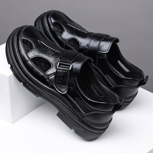 Sandales plates en cuir souple pour hommes, à fermeture Velcro, chaussures décontractées d'été, taille adulte 40 41 42 43 44 45 - Product Image 2