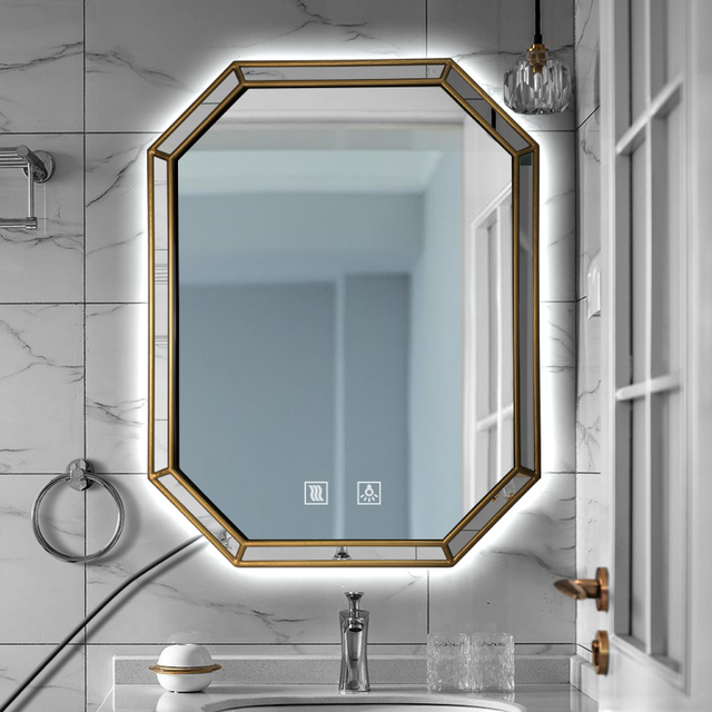 Octagonal LED Wall Mirror Back Light Touch Control for Bedroom Vanity Hotel Wholesale