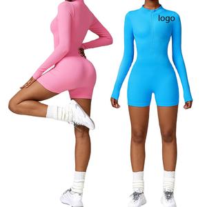 XW-CLT6952 Offre Spéciale combishorts recyclé col rond manches longues serré avec fermeture éclair Fitness body Gym Nylon sport femmes combinaison - Product Image 1