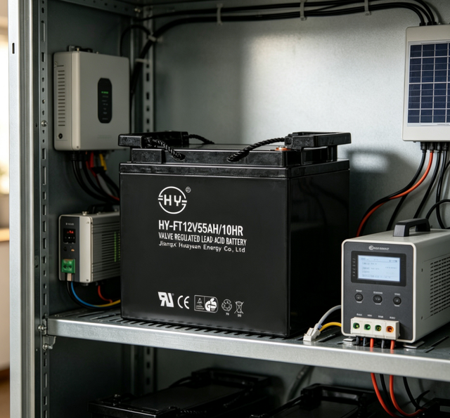 FT 12V 55Ah Front Terminal VRLA Lead Acid Battery Maintenance Free Battery for UPS Telecom Solar Storage