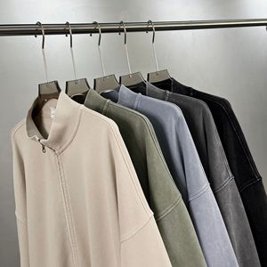Chaqueta con cremallera de peso pesado para hombre, estilo streetwear, con lavado ácido, hombros caídos, tipo sudadera, venta al por mayor TKAN9126 - Product Image 1