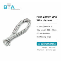 2.0mm Pitch 2Pin White Housing Wire Harness 300mm UL2468 26AWG Kabel Pita Datar untuk Koneksi Sirkuit Peralatan Rumah Tangga