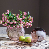 Ensemble de vases en verre soufflé à la main, texture tourbillonnante rose fumée, vase sphérique et plateau à fruits en forme de croissant, Murano, décoration moderne de luxe pour la maison