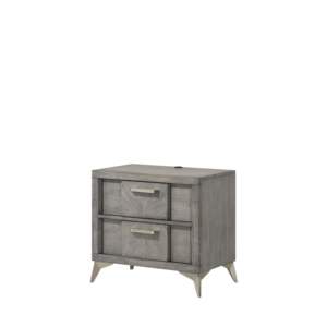 DB Modern Antiqued Grey Mesita de noche de 2 cajones Muebles de dormitorio minimalistas con chapas a juego para uso en apartamentos o hogares - Product Image 2