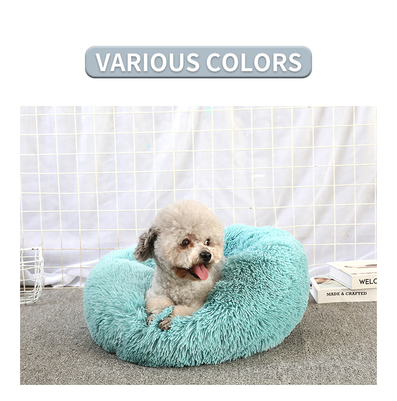 Manufacturer wholesale Plush Round Cozy Calming Donut dog bed dropshipping soft washable Fluffy Cat Bed Removable pet cushion