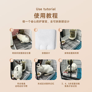 Bac à litière 4-en-1 pour lapins, bac d'apprentissage de la propreté pour cage avec mangeoire à foin, gamelles, pelle et balayette pour petits animaux - Product Image 3