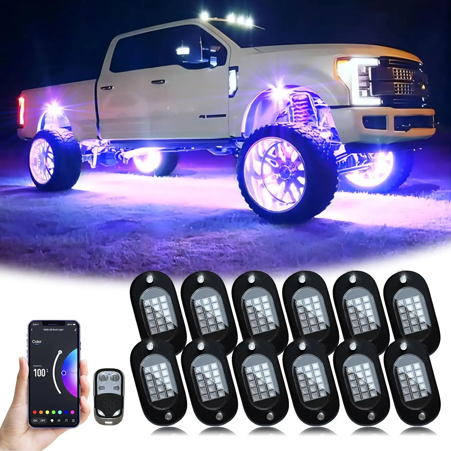 YiLaie Quality Ambient Car Light Waterproof IP68 Car Underglow Kit for ATV UTV SUV Off Road Boat Truck LED Car RGBW Rock Lights