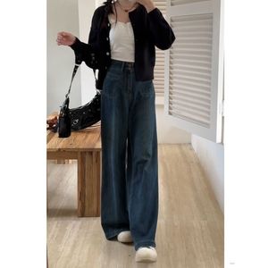 Automne femmes rétro bleu taille haute pantalon droit polyvalent ample mince en forme de poire Figure nouveau décontracté jean à jambes larges - Product Image 4