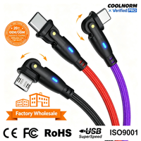 Kabel Pengisi Daya Cepat LED Kabel Data Tipe-C Berputar 180 Derajat dengan Pengisian Cepat untuk Penggunaan Perjalanan Ponsel