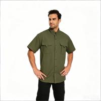 Chemise de pêche à manches courtes pour homme, boutonnée, avec fente dorsale, multi-poches, séchage rapide, protection solaire, pour la chasse et le travail en extérieur