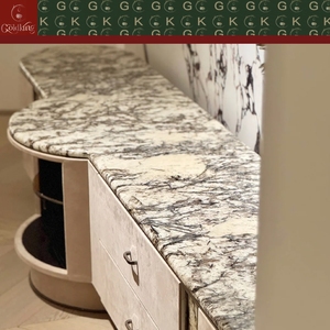 Consola de TV GOLDKING Moderna para Sala de Estar, con Chapa de Mármol Calacatta Viola Blanco con Vetas Negras, Estante Giratorio Curvo, Diseño Personalizado OEM - Product Image 6