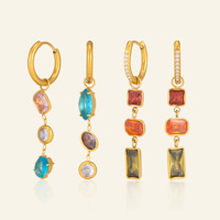 NOUVELLES BOUCLIES BOHO À FICELLES AVEC ZIRCON BLEU ET CHARM ITALIEN 3 PIÈCES Dazan, Plaqué Or 18k PVD, Acier Inoxydable Hypoallergénique, Bijoux pour Femme