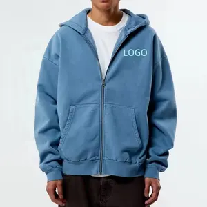 Oem Op Maat Logo Oversized Street Wear Drop Shoulder Hoodie Met Rits Aan De Voorkant Hoodie Boxy Fleece Hoodies Heren