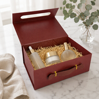 Boîte rigide magnétique personnalisable en papier couché de luxe avec poignée en PU, logo en relief, emballage recyclable et écologique pour fard à joues