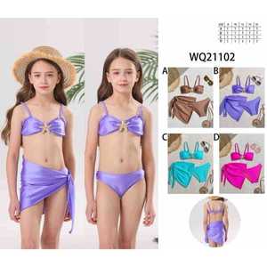 Ensemble bikini HDJ pour filles avec jupe et haut bandeau en forme d'étoile de mer, maillot de bain de couleur unie, taille 8 10 12 14 16 - Product Image 1