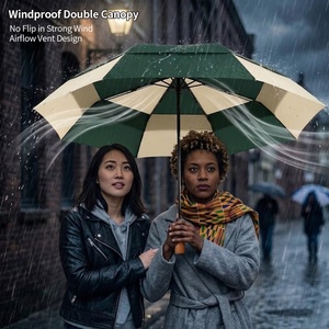 Superior Good Quality extra Large Compact Umbrella air Vented Double Layer High Density Fabric Umbrellas with Wood Handle - Product Image 4