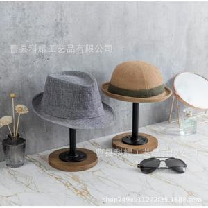 Wooden And Iron <b>Hat</b> Rack Desktop Display <b>Stand</b> For Home Storage Organizer Round Shape Standing Type Ky1219 - Product Image 1