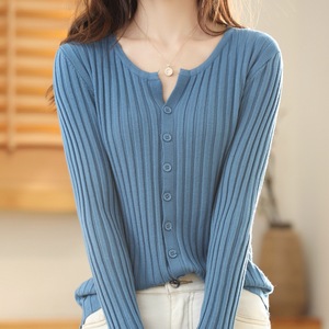 Cardigan lavorato a <span class=keywords><strong>maglia</strong></span> lunga da <span class=keywords><strong>donna</strong></span> di alta qualità Casual girocollo a girocollo maglione a striscia larga per la primavera autunno transfrontaliera - Product Image 3