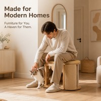 Banc-lit pour chat en bois pour entrée, mobilier multifonctionnel pour animaux de compagnie avec panneau à gratter en sisal et coussin doux pour chat