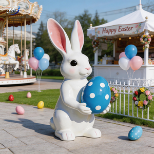 Sculpture de lapin de dessin animé, statue d'animal mignonne pour décoration extérieure en FRP, figurine de lapin, grande statue sur pied, ornement de jardin - Product Image 1