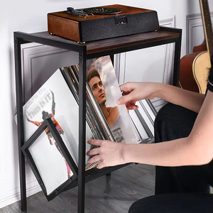 Desktop File Folder Holder Efficient Functional 2-Tiers Metal Record Player Stand With <strong>Vinyl</strong> <strong>Storage</strong> - Product Image 5
