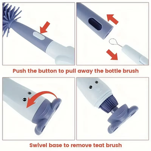 Zenidoo Eco-Friendly Multi-Functional Long Handle Handheld Silicone Baby Cleaning <b>Brush</b> Set Rotating <b>Bottle</b> <b>Brushes</b> Soft - Product Image 6