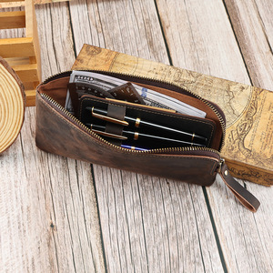 Joyir Estuche para lápices de cuero genuino con cierre de cremallera, bolsa de almacenamiento para papelería de oficina y escuela, diseño de moda K182, color café, marrón, rojo vino - Product Image 4