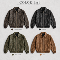 Veste pour homme en cuir avec col pointu, fermeture éclair métallique, broderie, poignets côtelés, poches incurvées, style streetwear, marque privée