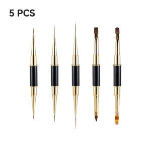 Kit de 5 pinceaux à double tête en métal noir pour nail art, pointe ultra fine et flexible pour la peinture au gel DIY en salon - Product Image 2