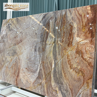 Table de cuisine intégrée au design moderne, en dalle de quartzite naturelle de luxe, veinée or violet, Purple East Arrival