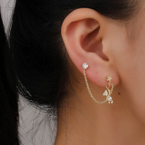 Double Ear Piercing <b>Bear</b> Stud Earrings Korean <b>Cute</b> Star Cartilage Chain For Small Earlobes Gift Jewelry EH3308 - Product Image 1