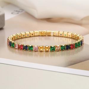 Delicadas pulseras de tenis CZ de corte esmeralda multicolor chapadas en oro de 14 quilates de 4MM para mujer, regalo de joyería de moda para fiesta - Product Image 1