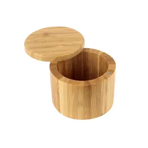 Scatola di immagazzinaggio di bambù della scatola del sale di bambù di buon valore con il materiale naturale del coperchio girevole magnetico per i barattoli del condimento