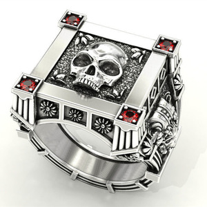 Anillo de cóctel para hombre H159 con diseño de calavera, piedra de granate y engaste de garras, joyería de moda, regalo - Product Image 1