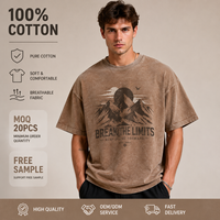 T-shirt d'été vintage pour homme en coton tricoté 100% écologique et respirant, 280 grammes, avec impression graphique Aigle de haute qualité sur le devant et le dos