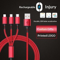 Câble de données USB de type C tressé trois-en-un avec charge rapide pour téléphones mobiles