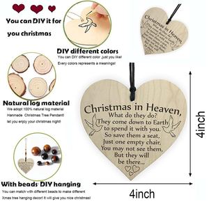 12 pièces ornements de Noël au paradis plaque commémorative en bois suspendu arbre de Noël ornement en forme de coeur Noël au paradis - Product Image 2