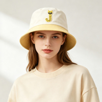 Chapeau Bob Bicolore Adorable avec Broderie Lettres Animaux de Dessin Animé, en Coton Doux, Protection Solaire Respirante, Casquette de Pêcheur d'Extérieur