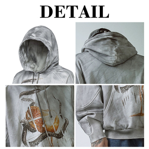High Quality Custom Breathable Cotton Dirty Washed Pullover Sweatshirt Cut and Sewn Design Men's Printed Hoodie Wholesale - Product Image 6