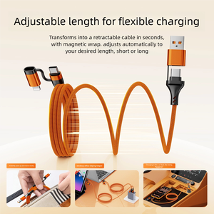 Câble de données magnétique rétractable 240W à charge rapide multi-protocoles 4-en-1 pour téléphone, tablette, ordinateur de bureau et voiture - Product Image 5