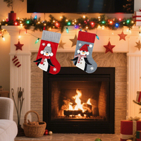 Chaussette de Noël en coton tricoté avec pingouin 3D, sac cadeau décoratif pour enfants, à suspendre, pour remplir les chaussettes, décorations de Noël