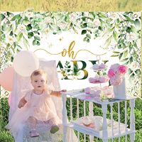 Décorations de fête prénatale pour garçon, bannière florale vert sauge, toile de fond « Oh Bébé », feuilles vertes, décorations de fête prénatale sur le thème du sexe du bébé
