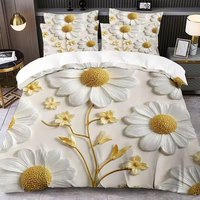 Parure de lit moderne 3 pièces en polyester anti-boulochage, imprimée numériquement 3D/5D, motif floral, taille Queen, 200 fils/cm², personnalisable pour hôtel et maison