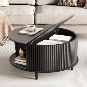 Mittelalterlicher Stil Massivholz Klappbarer Couchtisch, Luxuriöser Antiker Platzsparender Beistelltisch mit Stauraum für Kleine Wohnungen - Product Image 2