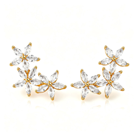 Boucles d'oreilles clous tendance en cuivre plaqué or 18 carats, trois fleurs, zircon marquise, luxe délicat pour femme